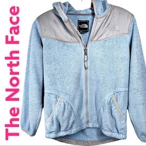 THE NORTH FACE Light Blue & Gray Fleece Full Zip Hoodie Jacket, Large (Girls)
